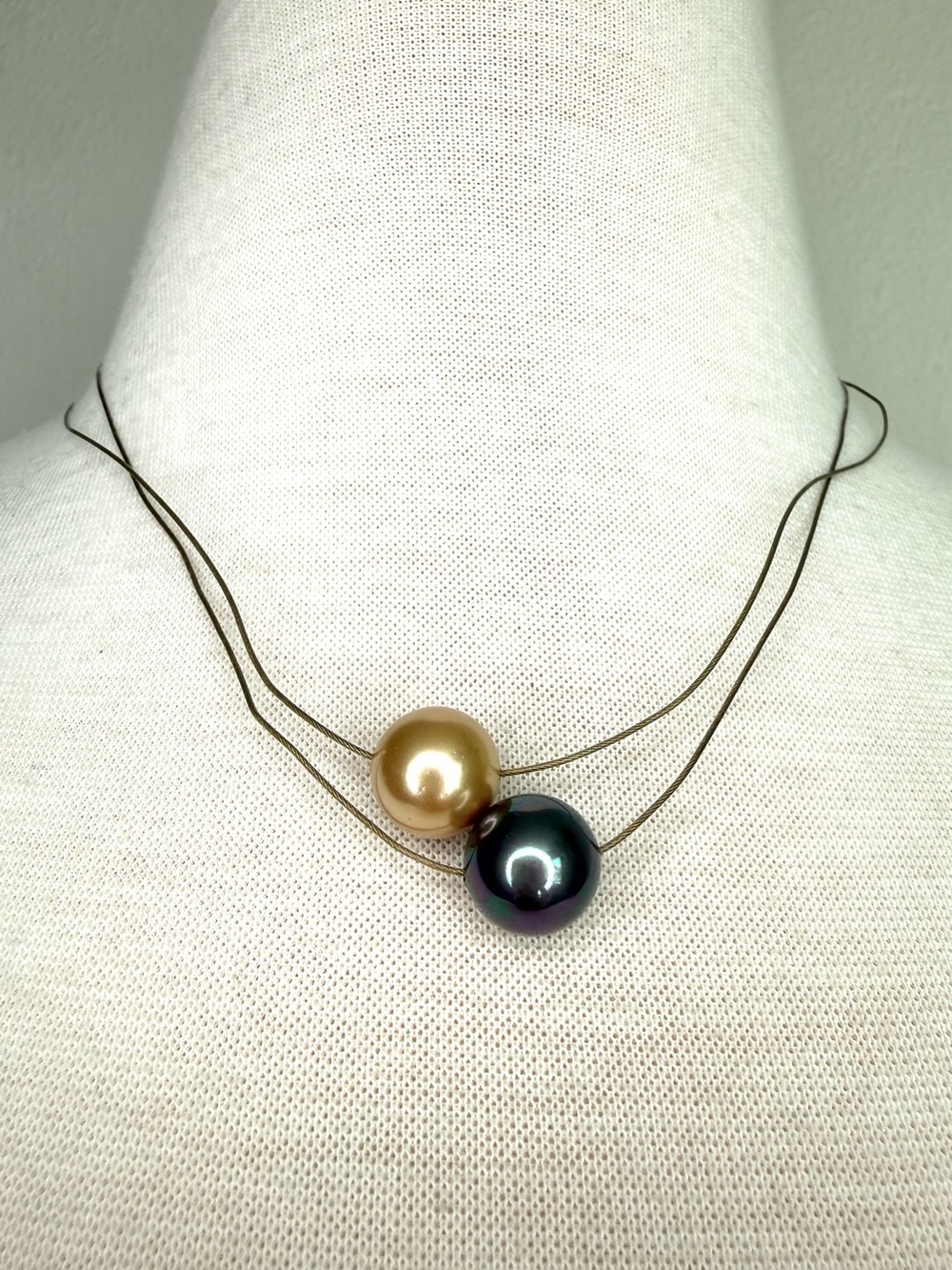 PAIR of Two Leighton Lam necklaces floating mother of pearl necklace set gold